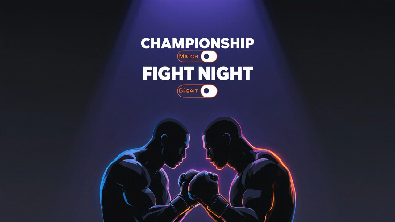 Minimalist poster showing two boxers and title options "Match", "Fight", "Bout".