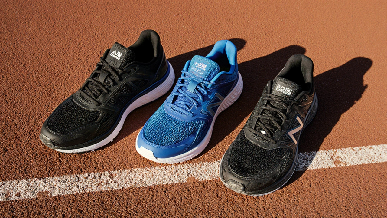 Three running shoes side by side representing different price tiers