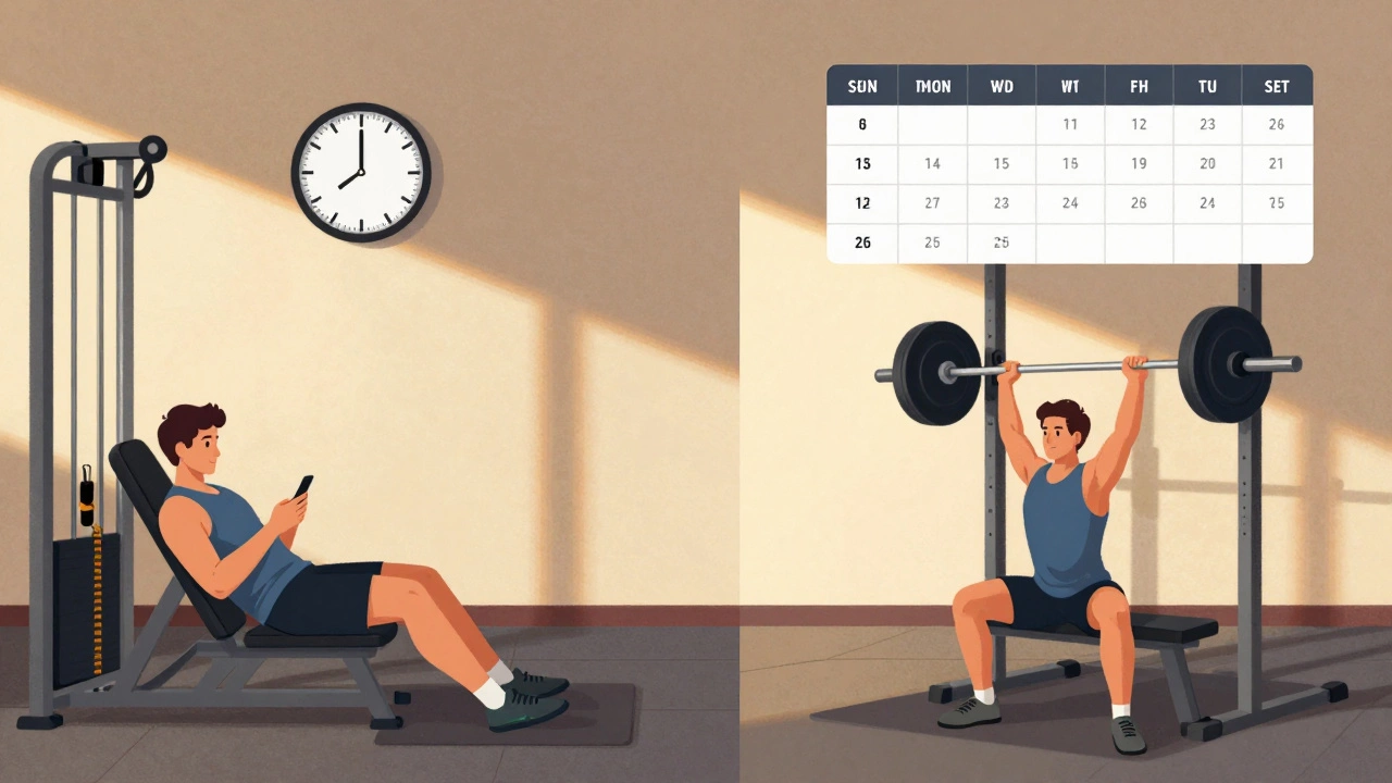 Side-by-side comparison of inefficient vs. efficient gym workout routines.