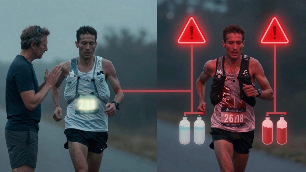 Side-by-side visual comparison of optimal 22-mile training versus damaging 26-mile training.