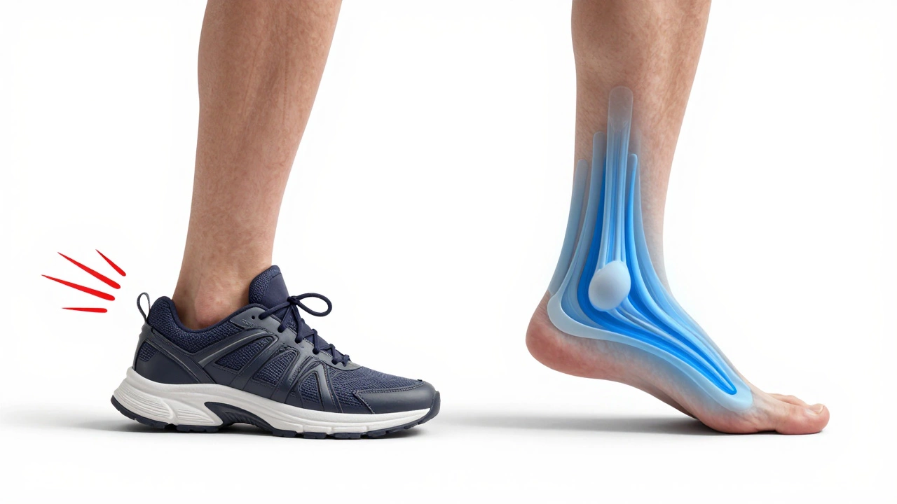 Comparison of a heavy heel strike in sneakers versus a natural forefoot strike barefoot