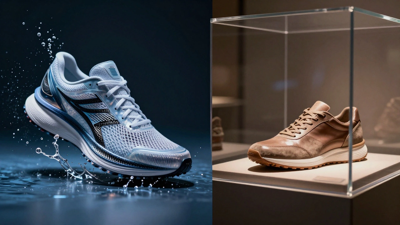 Comparison of a high-tech performance running shoe and a collector's lifestyle sneaker
