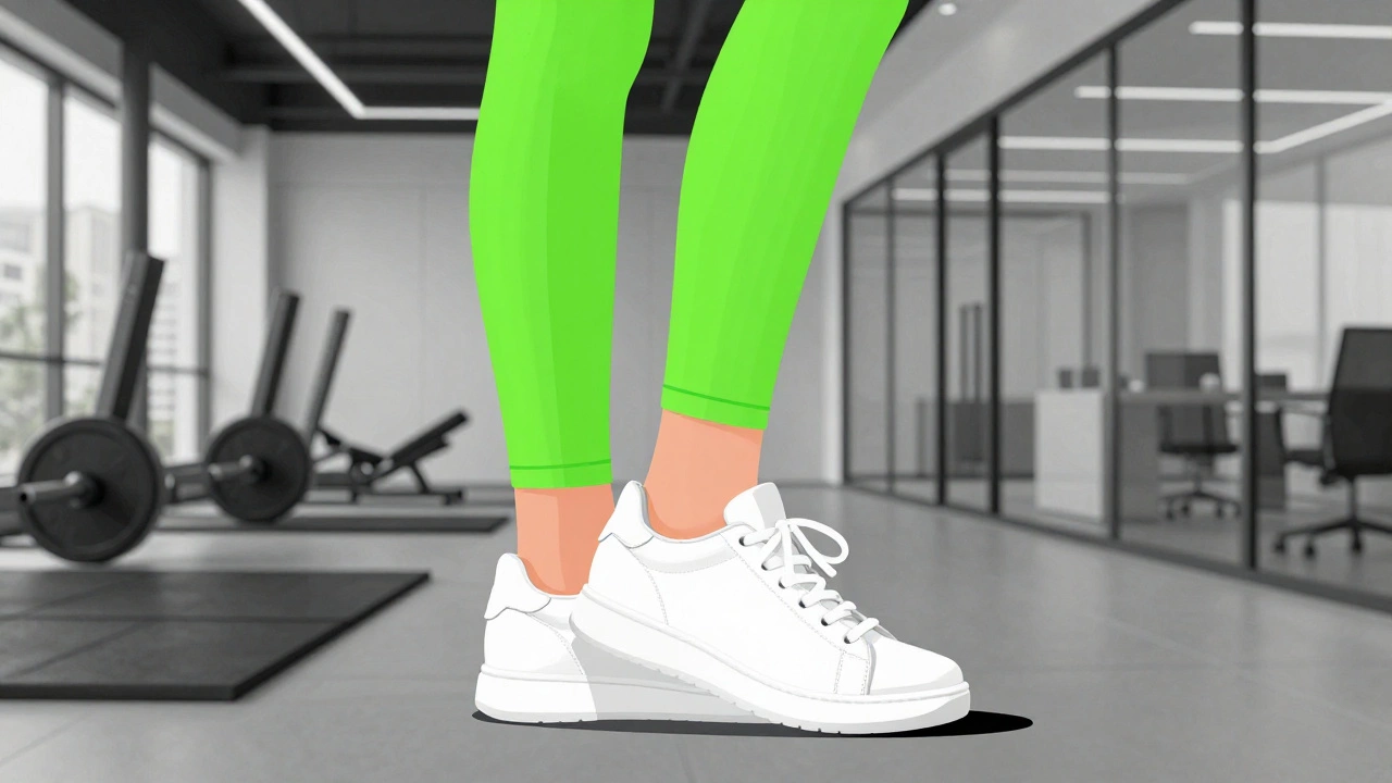 Person wearing athleisure clothing transitioning from a gym to a modern office