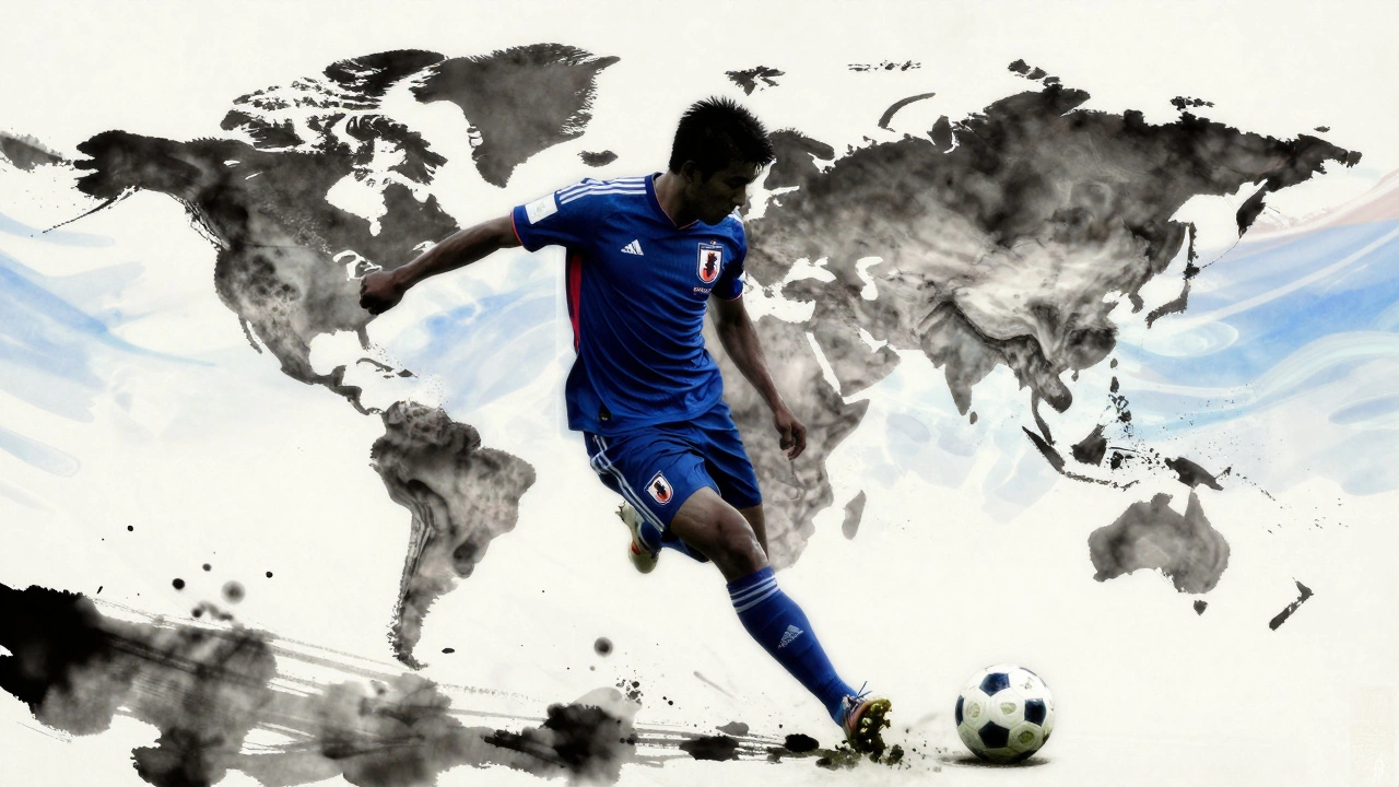Stylized athlete in blue kit representing the Samurai Blue national team