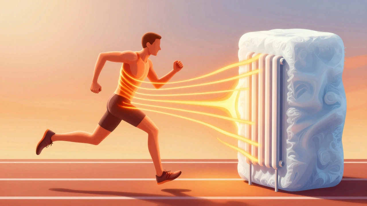Conceptual art showing heat dissipation in lean runners vs insulation.