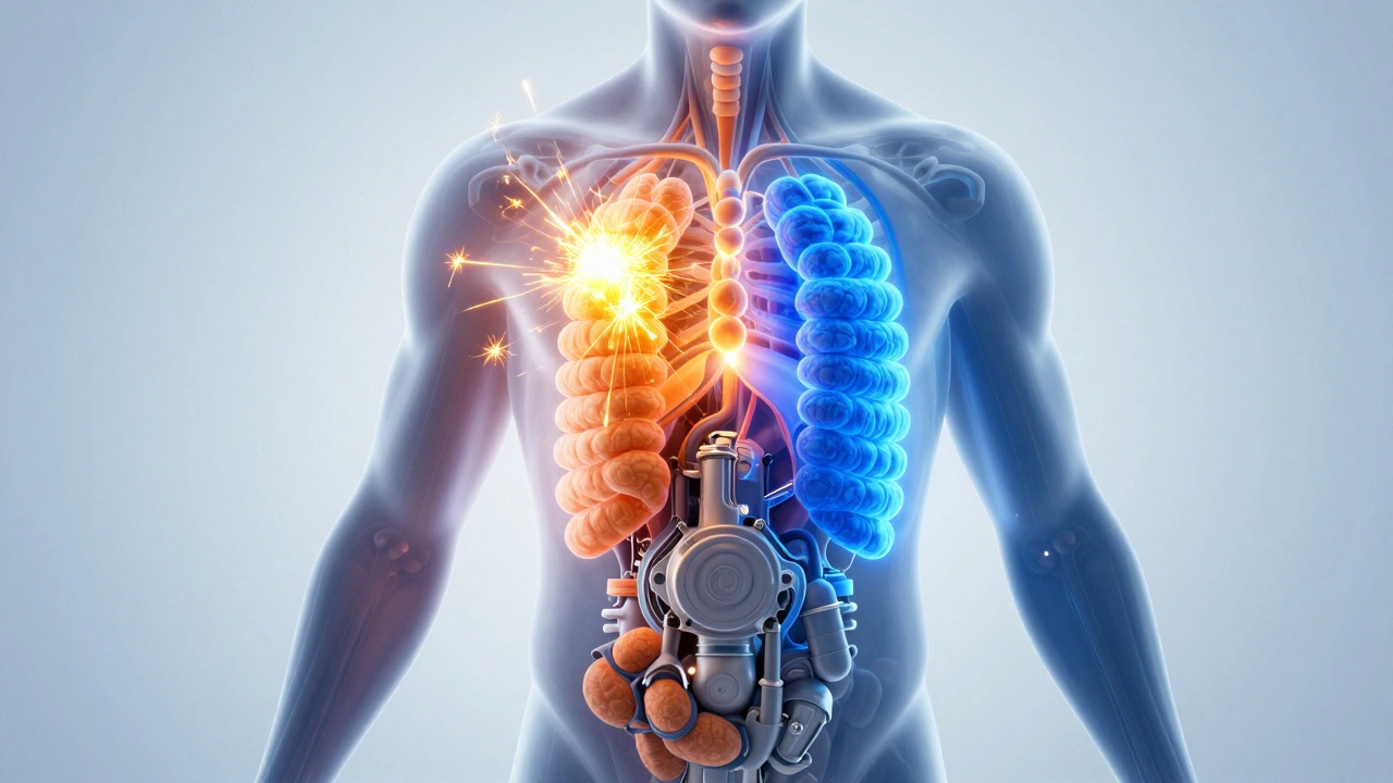 Illustration of human energy systems showing glycogen and fat burning