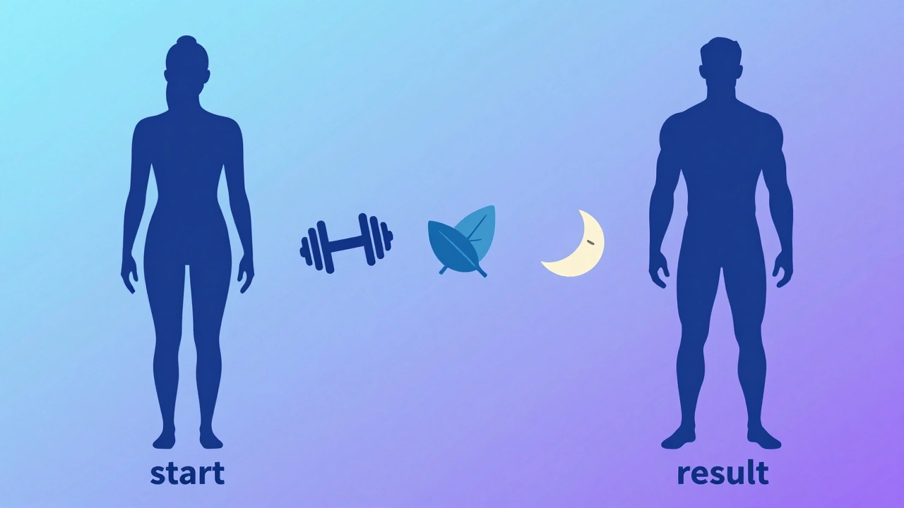 Illustration showing body transformation from soft to defined silhouette