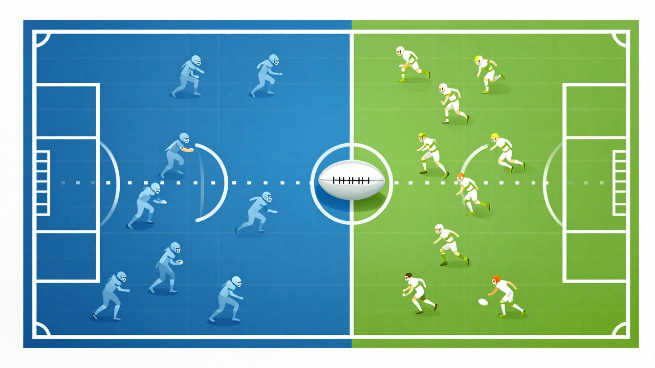 Visual comparison of CFL gridiron and rugby union styles