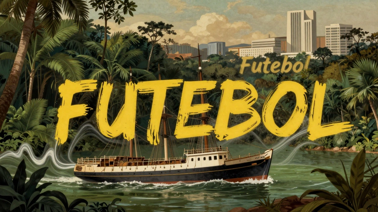 Artistic representation of football evolving into futebol in Brazil