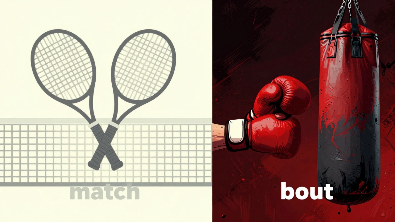 Conceptual art contrasting tennis symbols with gritty boxing imagery.