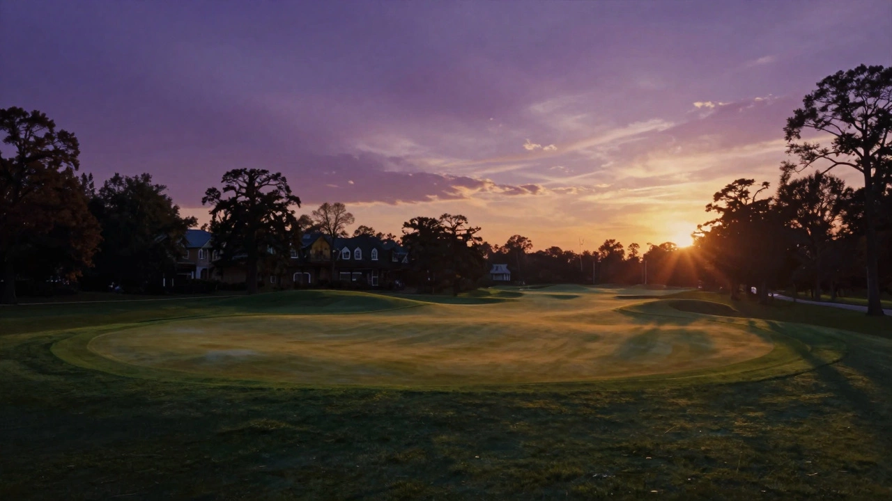 Empty iconic golf course at sunset symbolizing legacy