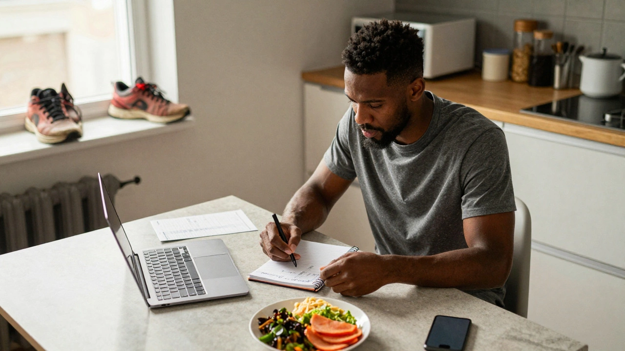 Player reviewing budget and finances at a kitchen table