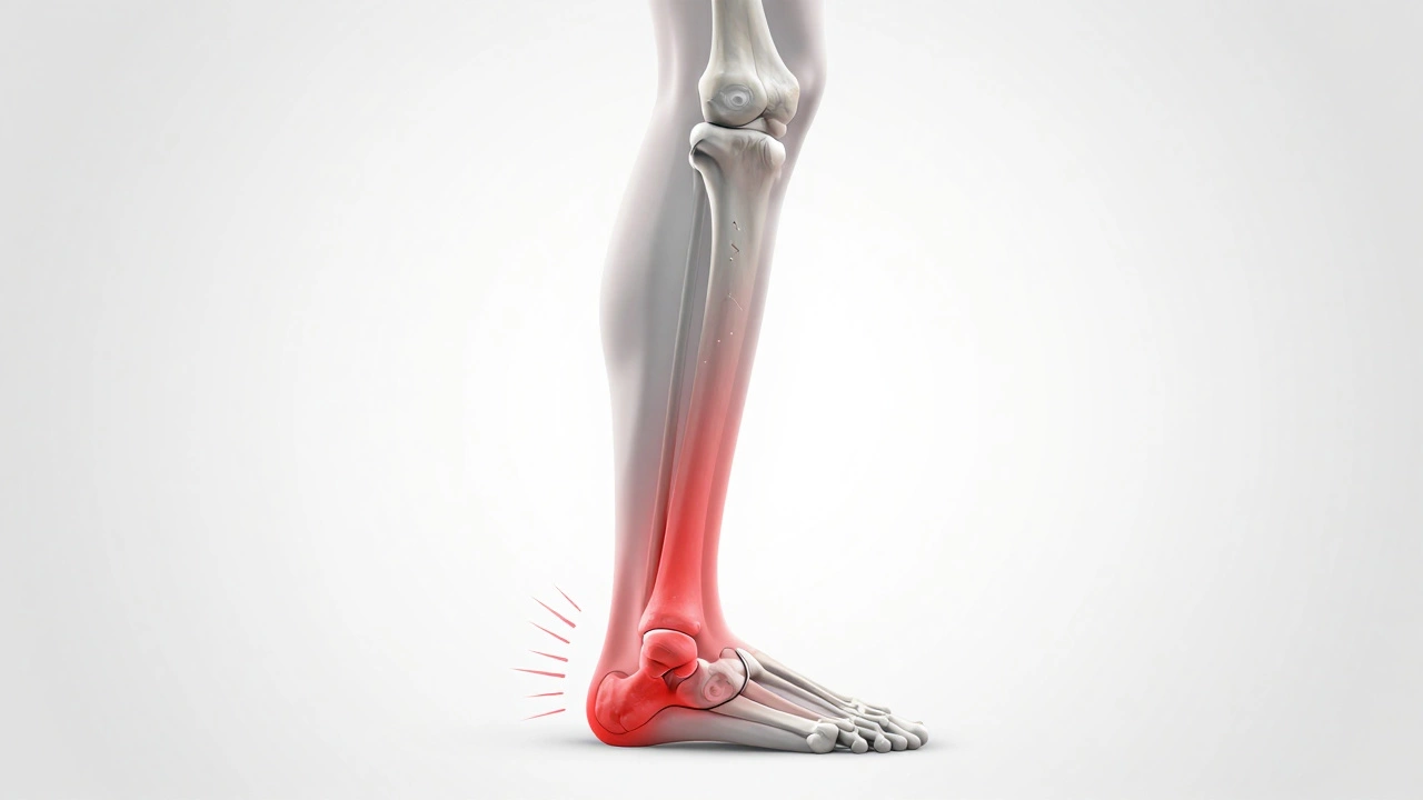 Anatomical illustration showing stress fractures and tendon inflammation