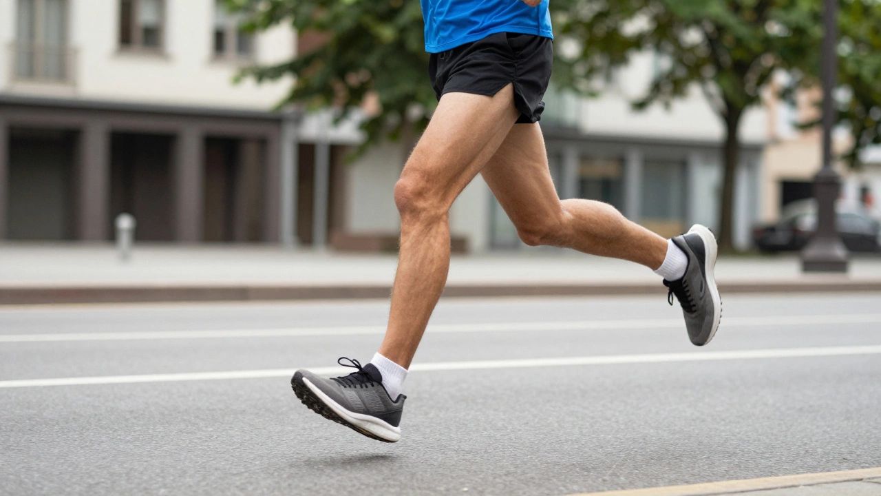 Athlete running on city street during training session