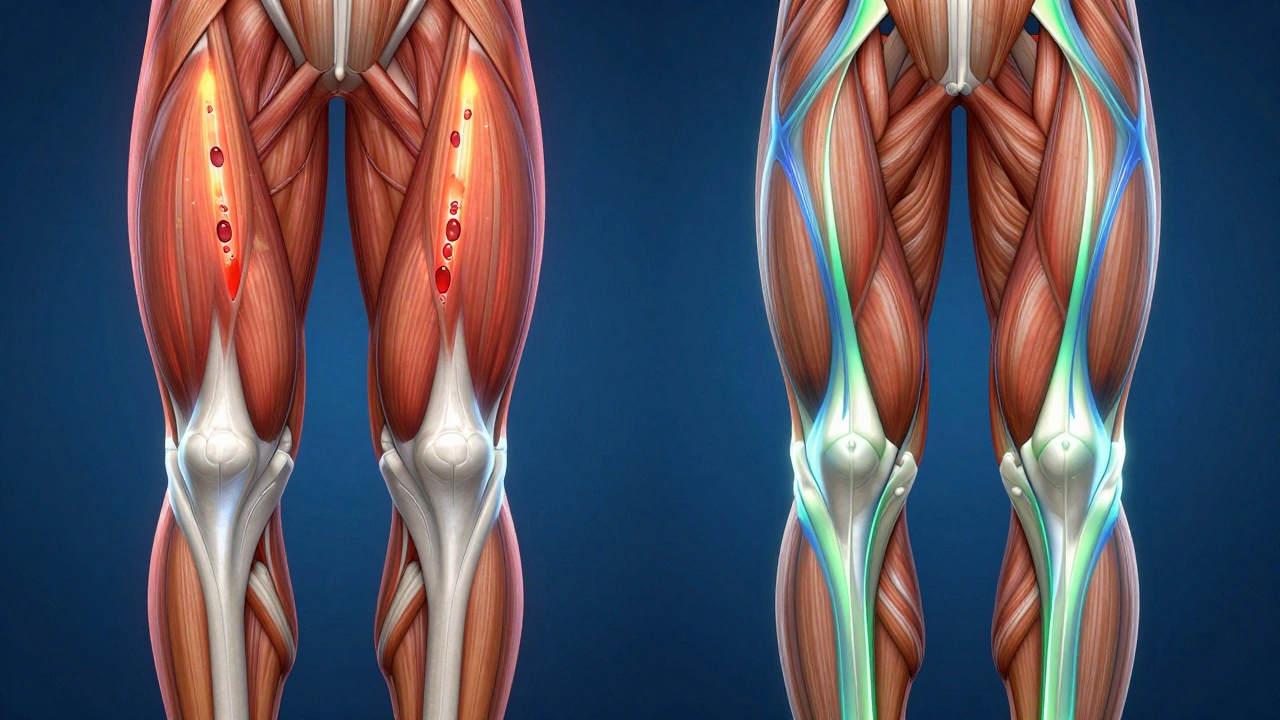 Illustration of muscle fiber repair and growth