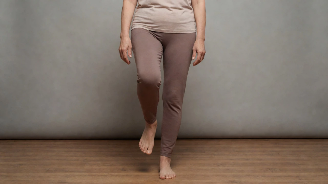 Older adult balancing on one leg with eyes closed