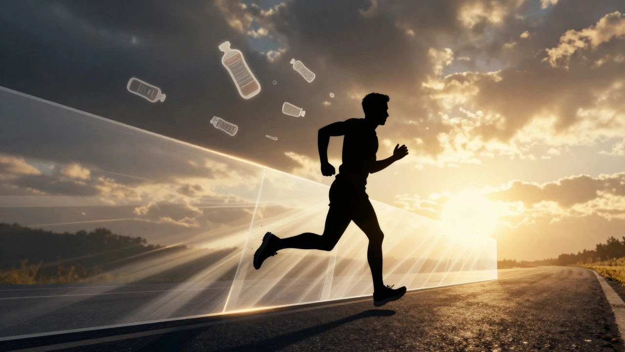 Silhouette of a runner breaking through a light barrier