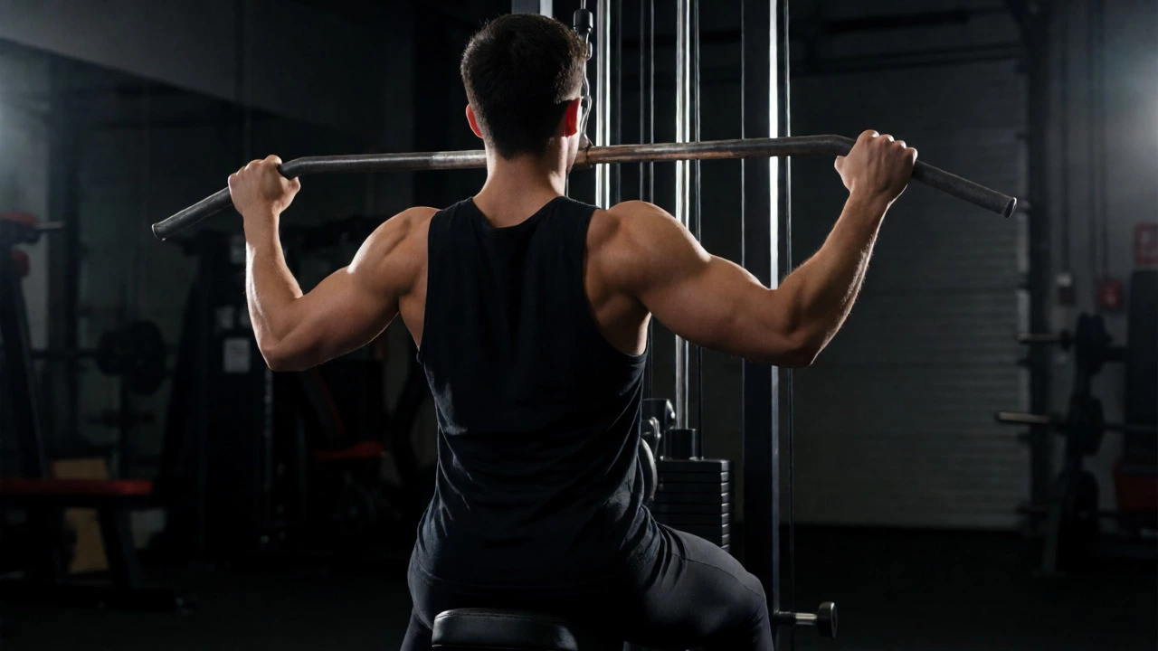 Man executing lat pulldown exercise highlighting back width and latissimus dorsi