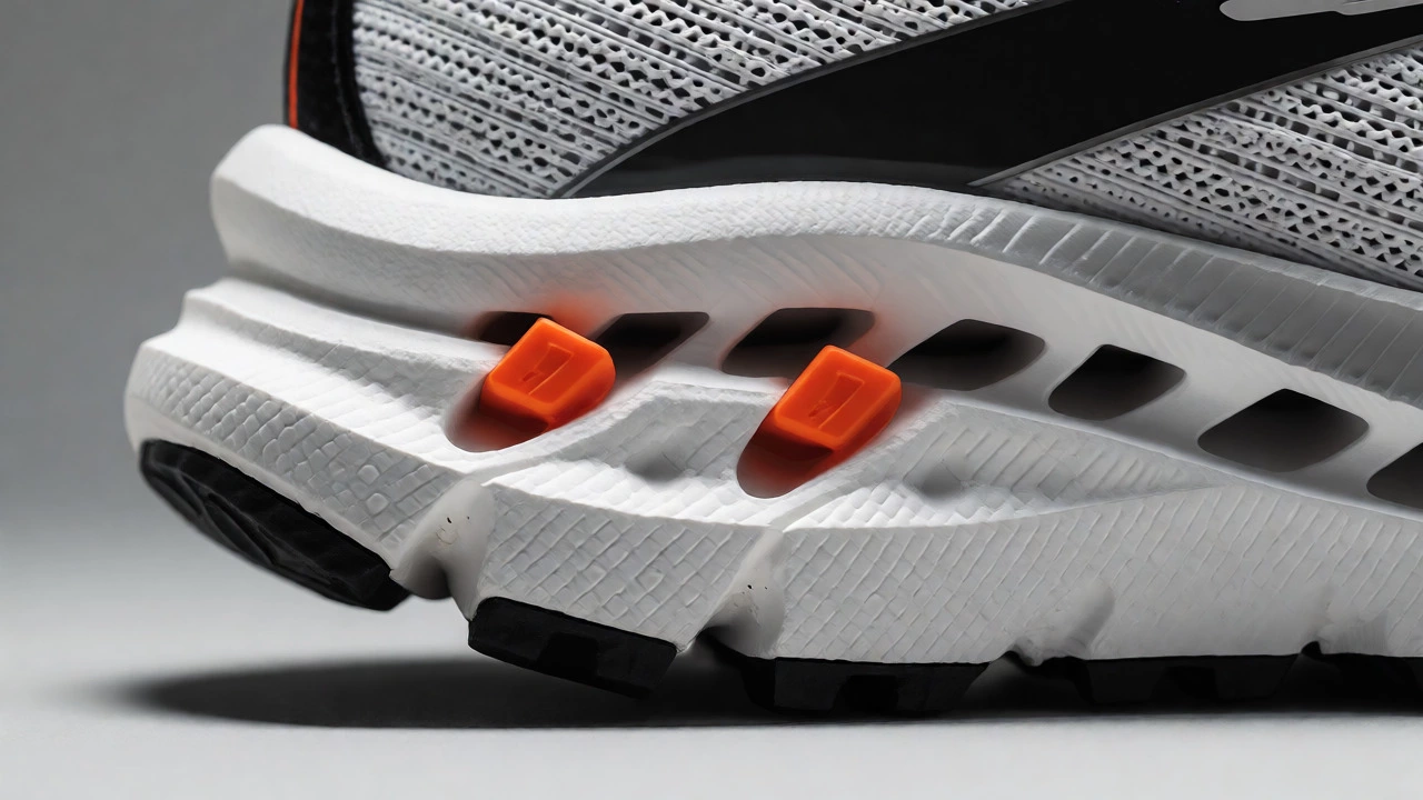 Close-up of Brooks shoe sole showing GuideRails support
