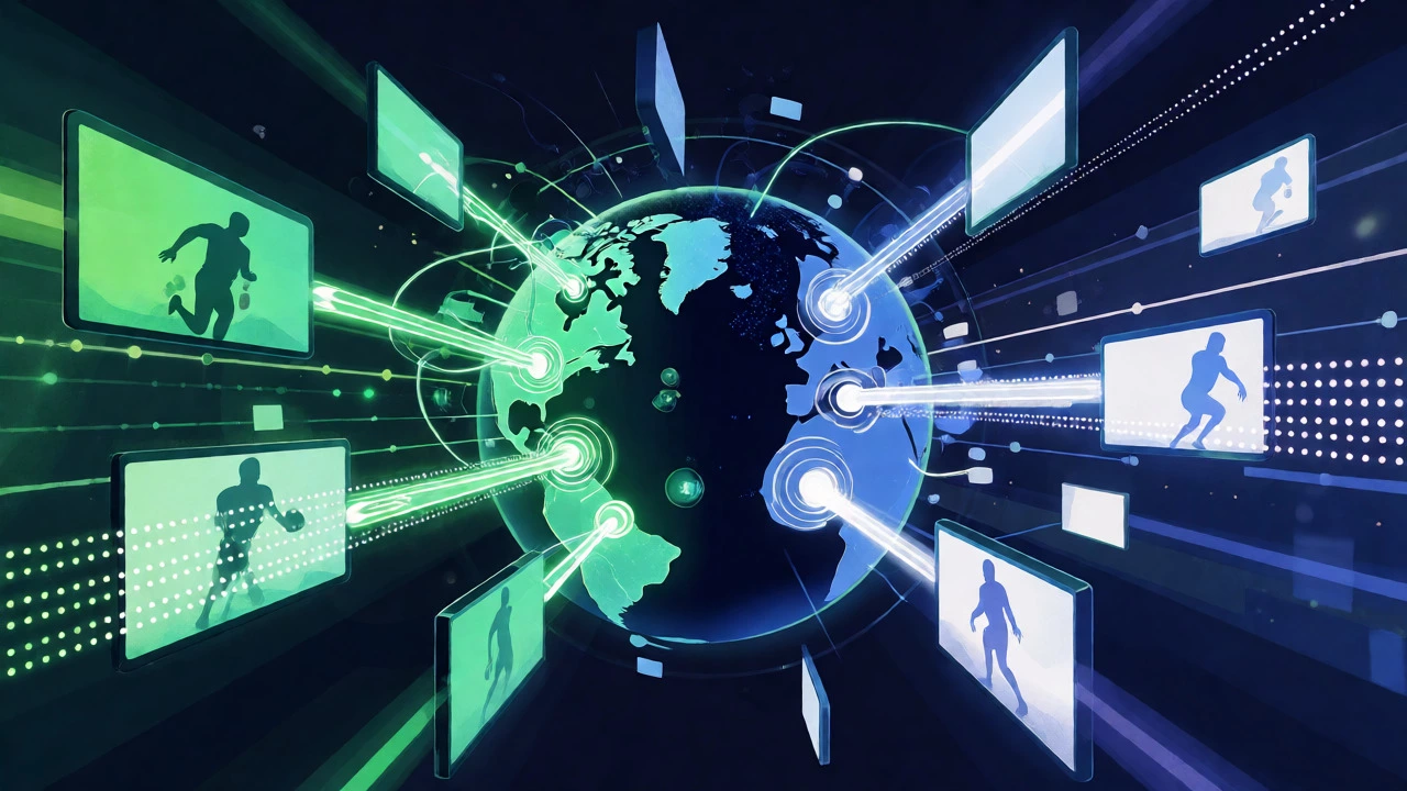 Digital illustration of global rugby broadcast connections